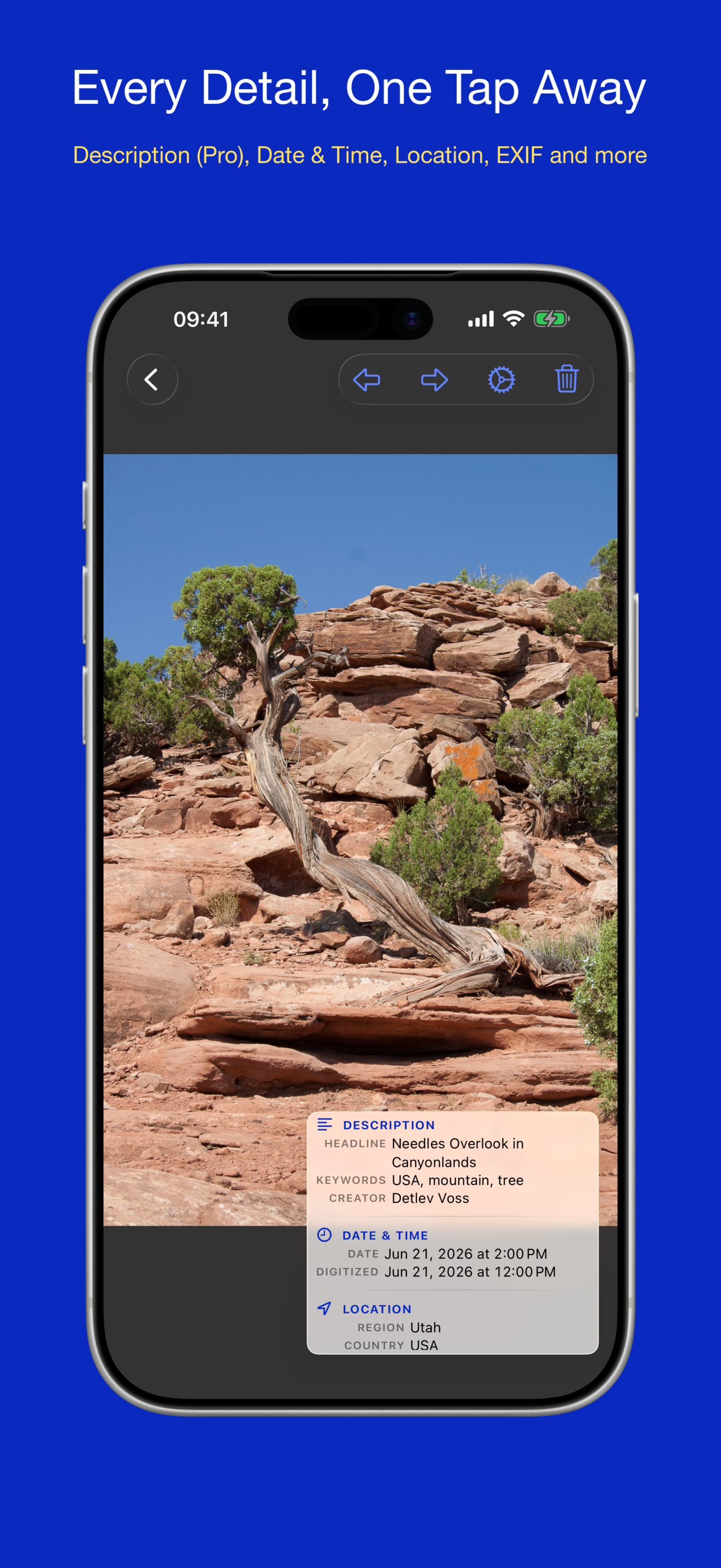 The metadata overlay showing EXIF, IPTC, TIFF and GPS values